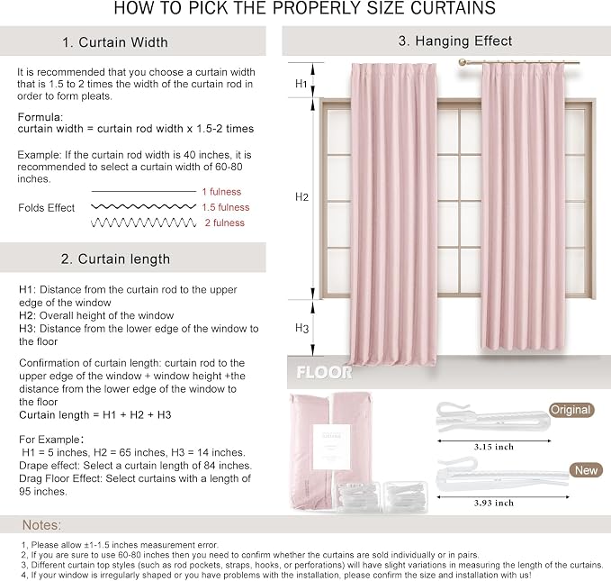 IVAPUPU Pink Pinch Pleated Full Blackout Linen Curtains for Girls Bedroom, Black Out Curtains 102 Inches Long Room Darkening Thermal Insulated Pleat Drapes Baby Pink Dusty Blush for Nursery, 2 Panels