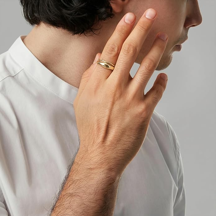 Gold Rings for Women Men Non Tarnish, Waterproof Chunky 14K Gold Plated Dainty Stackable Rings Trendy Statement Pinky Thumb Rings Engagement Eternity Wedding Band Ring Stacking Gold Jewelry Size 3 4 5 6 7 8 9 10 11