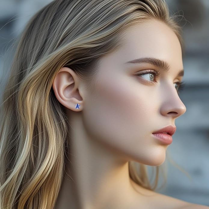 12 Pairs Surgical Stainless Steel Stud Earring Round Heart Star Square Cubic Zirconia Birthstone Stud Earrings Set for Women