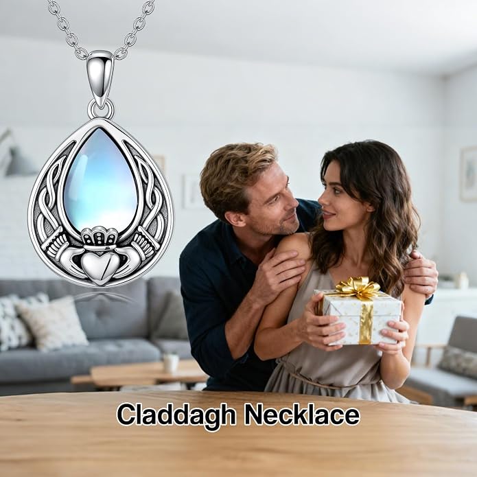 PELOVNY Celtic Knot Necklaces for Women 925 Sterling Silver Gemstone/Birthstone Teardrop Infinity Necklace Irish Celtic Pendant Jewelry Gifts for Mom Daughter Wife