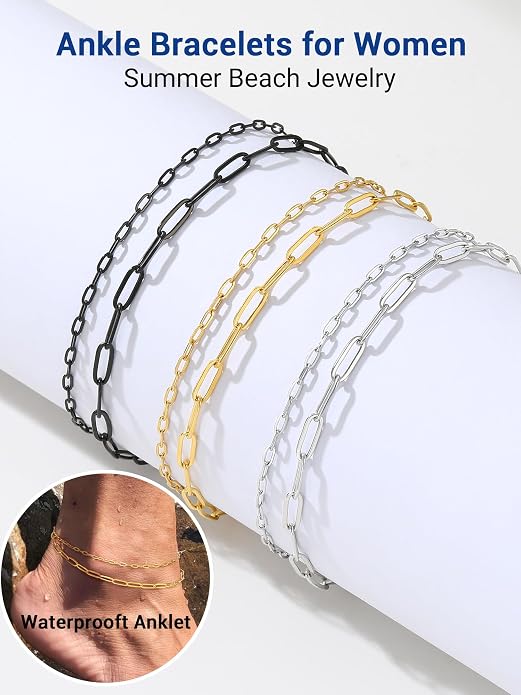 PROSTEEL Gold/Silver Anklets for Women Waterproof, 14K Gold Plated Ankle Bracelet Non Tarnish, Jewelry Gifts Adjustable