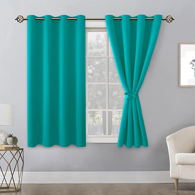 Hiasan Blackout Curtains for Bedroom - Thermal Insulated & Energy Saving Window Curtains for Living Room/Kids Room, 2 Drape Panels Sewn with Tiebacks, Peacock Teal, 52 x 45 Inch