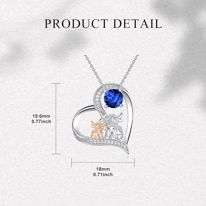 Highland Cow Gifts for Women 925 Sterling Silver Highland Cow Birthstone Necklace Fluffy Cow Jewelry Gifts Birthday Christmas