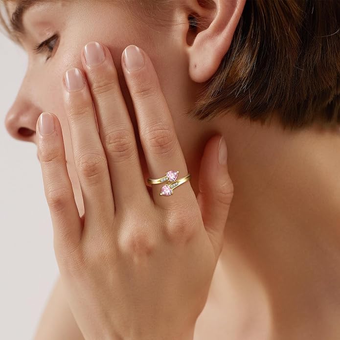 Yaresul 1CT Adjustable Women Heart Ring 14K Gold Plated Birthstone Rings for Women Promise Ring for her Simulated Gemstone Statement Stackable Band Width 2mm Open Size 5~9