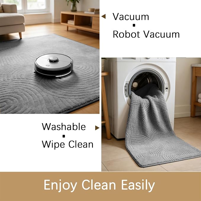 5x7 Grey Area Rug - Washable Fluffy High-Low Pile Rugs for Living Room Bedroom, Modern Geometric Pattern, Non-Slip Textured Indoor Rugs for Nursery, Kids Room, Home Office