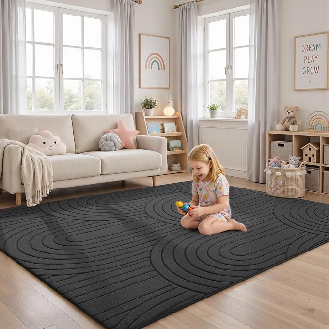 Sour Lemon 8x10 Area Rugs for Living Room,Washable Rug Modern Soft Large Area Rug for Bedroom, 3D with Soft High-Low Pile Non-Slip Carpet Mat for Kids Room Dining Room Kitchen Office