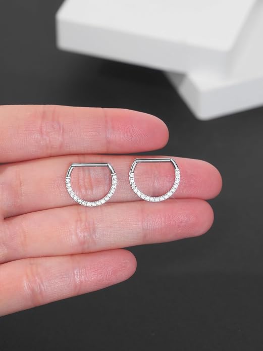 Oveta Titanium D Shaped Nipple Rings 14G for Nipple Piercing Jewelry Higned Segment Clicker Ring Hoops 11mm 12mm 14mm for Women Men, Silver Gold Black, 2PCS