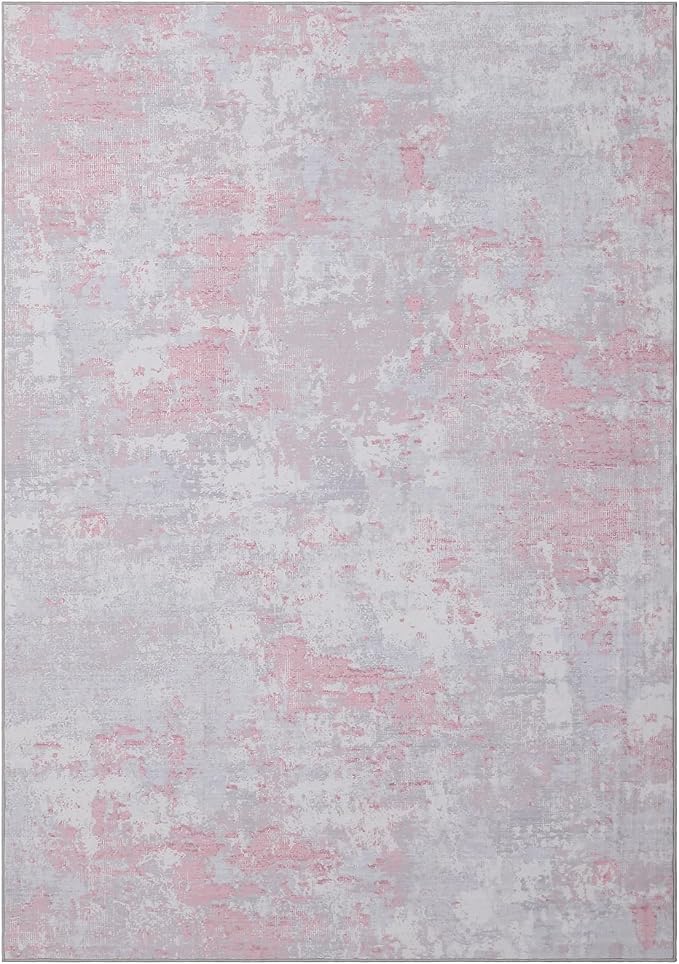 ROYHOME Modern Abstract Area Rug 9x12 Non Slip Non Shedding Rug Low Pile Stain Resistant for Bedroom Living Room,Grey Pink