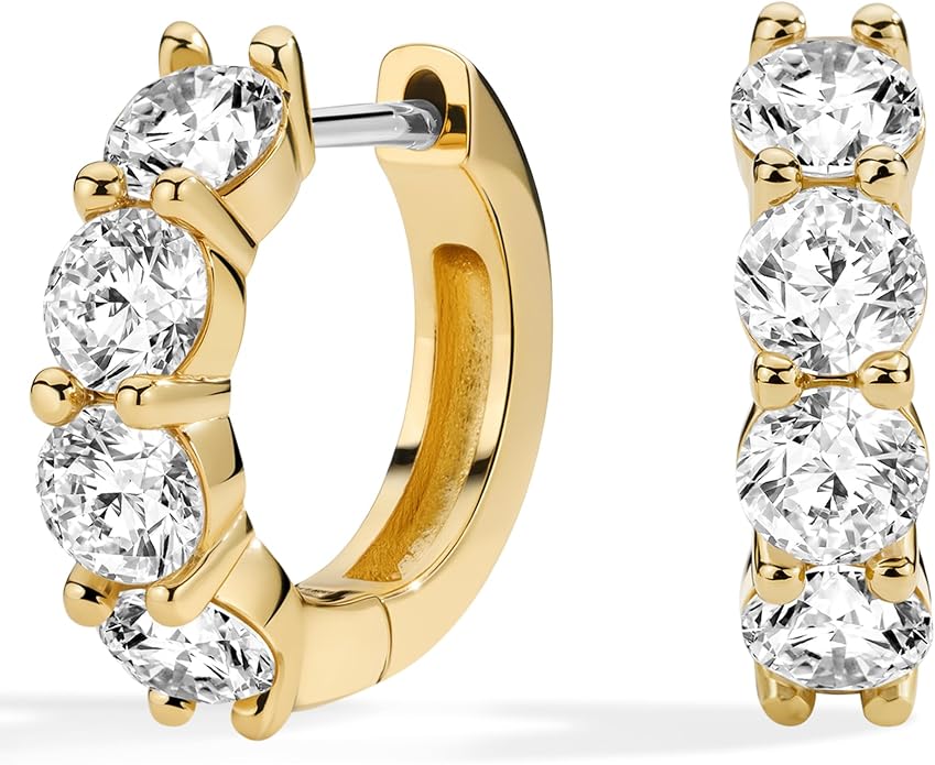 ASHINE 14k Gold Plated Huggie Earrings for Women, Small Hypoallergenic Stainless Steel Post Cuff Hoop Ear Ring Trendy Non Tarnish Cartilage Piercing Dainty Cubic Zirconia Jewelry