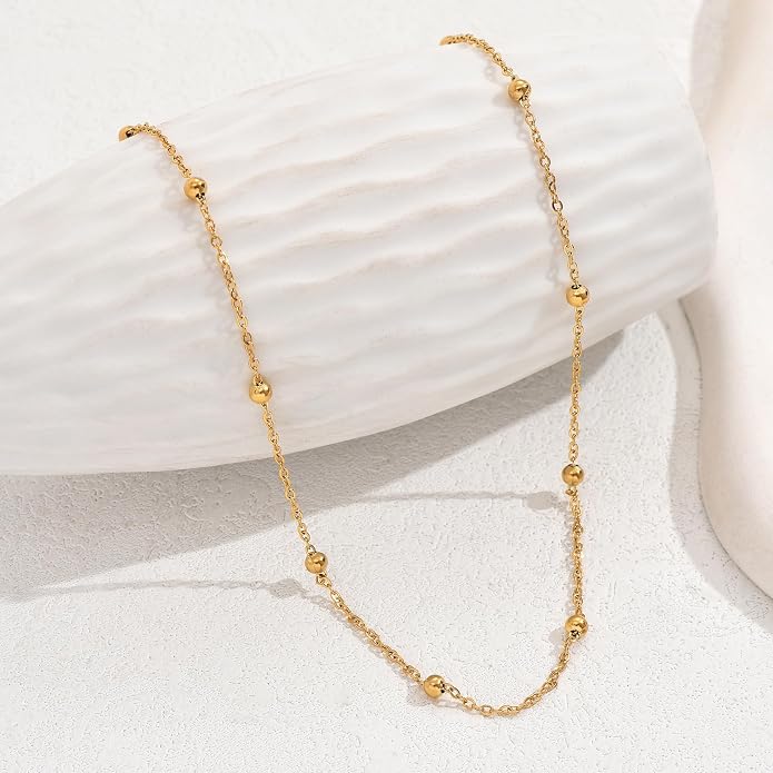 Gold Chain Necklace for Women Dainty Simple Satellite Beaded Twisted Chain Choker Necklace Everyday Jewelry Christmas Gifts