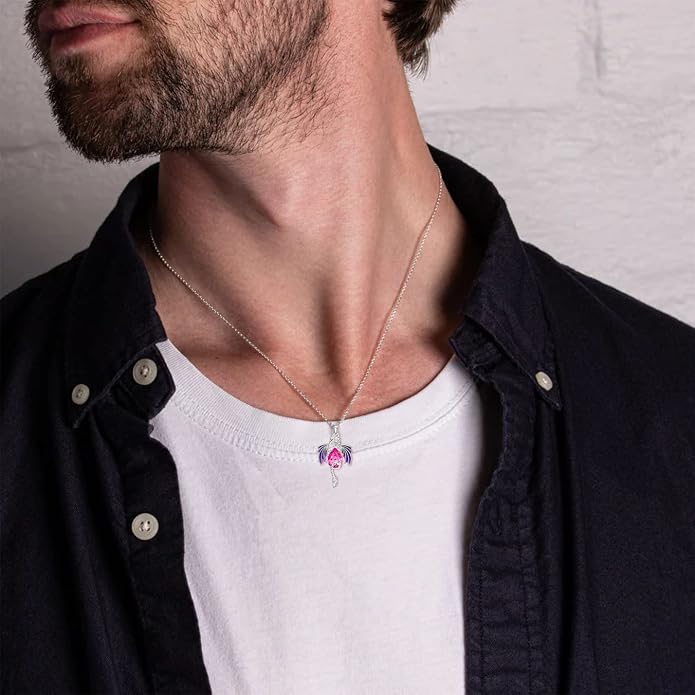 Dragon Necklace for Men Sterling Silver Birthstone Wyvern Necklace Embllished with Teardrop Shaped Crystal Jewelry for Women