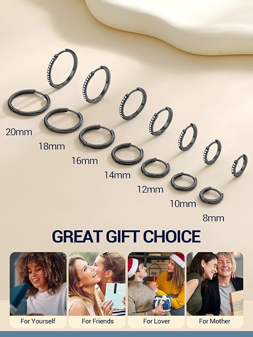 PROSTEEL Hoop Earrings for Women, Huggie Hoop with 925 Sterling Silver Post, 8/10/12/14/16/18/20mm Small Huggie Hoops, 14K Gold Plated/Silver/Black/Rose Gold Hypoallergenic Earrings Jewelry