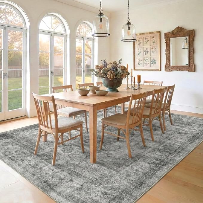 Homemate Washable Rug 10x12 Area Rugs - Vintage Faux Wool Rugs for Living Room Bedroom Dining Room - Non Slip Foldable Carpet Indoor Area Rug for Home Decor(10'x12', Black
