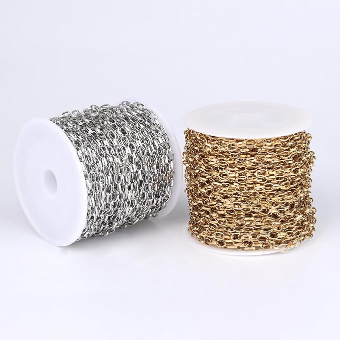 33FT Paperclip Link Chain Roll 3MM Stainless Steel Paperclip Chain Spool Bulk for Jewelry Making