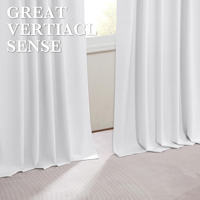 RYB HOME 100% Blackout White Velvet Curtains for Bedroom, Back Tab and Rod Pocket Thermal Insulated Room Darkening Curtains for Living Room Nursery, White, 52W x 108L, 2 Panels