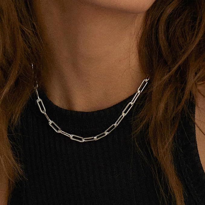 Kyutong 16.4 Feet Stainless Steel Chain Link with Spool Soldered Silver Chains for Jewelry Making 3MM Paperclip Necklace Chains Bulk for DIY Craft Bracelet Ankle Finding Supplies
