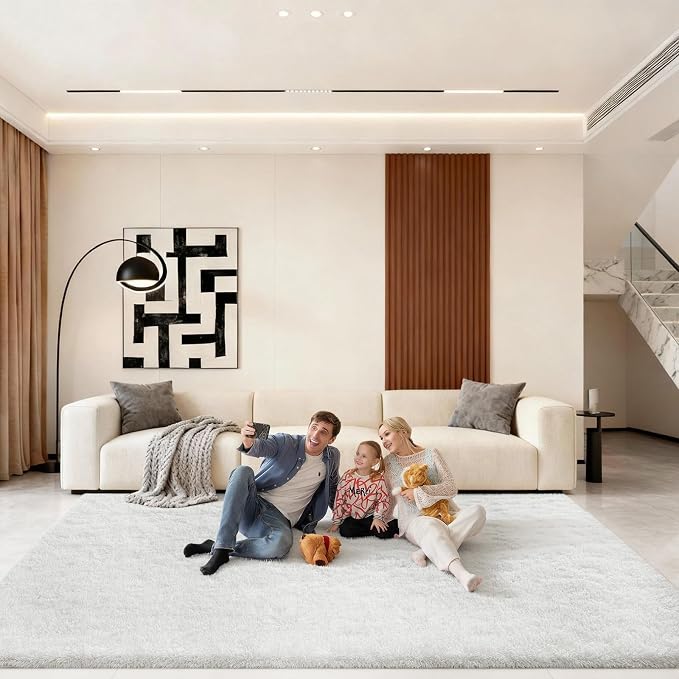 6x9 Area Rugs for Living Room, Large Fluffy Cream White Rugs for Bedroom, Fuzzy Shag Soft Non-Slip Carpet for Kids Girls and Boys Nursery Dorm Indoor Room Home Decor (6ft X 9ft, Cream White)