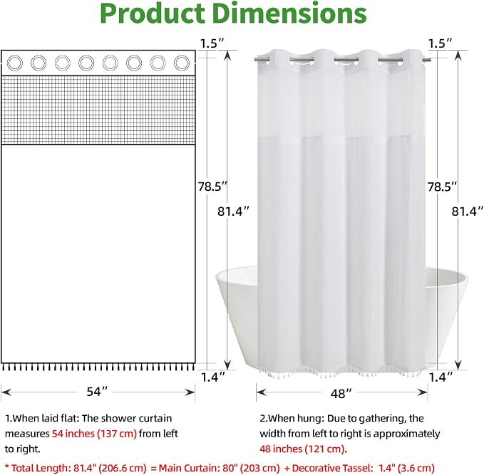 eachope No Hook Stall Shower Curtain with Snap-in Fabric Liner - 54x80 Heavy-Duty Linen Textured Striped Design,Narrow Rustic Modern Farmhouse Bohemian Bathroom Curtain,Water-Repellent,White