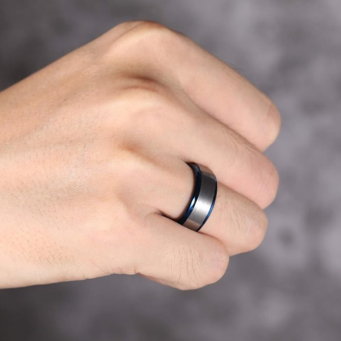 TRUMIUM 4mm 6mm 8mm Tungsten Rings for Men Women Silver Blue Rose Gold Plated Black Tungsten Wedding Band Matte Brushed Finish Comfort Fit Size 4-15