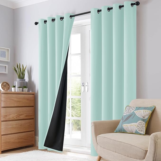 SimpleHome Aqua 100% Blackout Curtains Room Darkening Living Room 63 Inch | Curtains for Bedroom,Thermal Insulated Grommet Window Drapes,Curtains for Living Room with Black Back,52 x 63 Inch,2 Panels