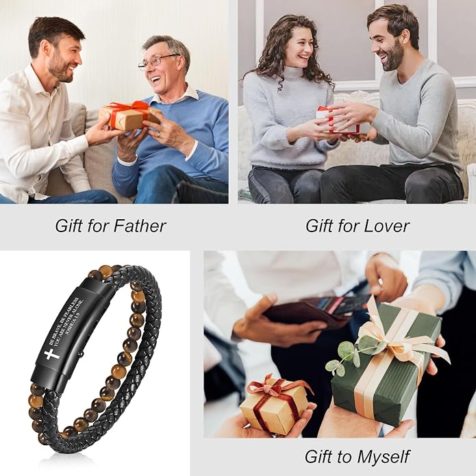 VNOX Men's Inspirational Mantra Engarved Handmade Braided Leather Adjustable Cuff Bangle Bracelet Encouragement Motivational Gift for Men