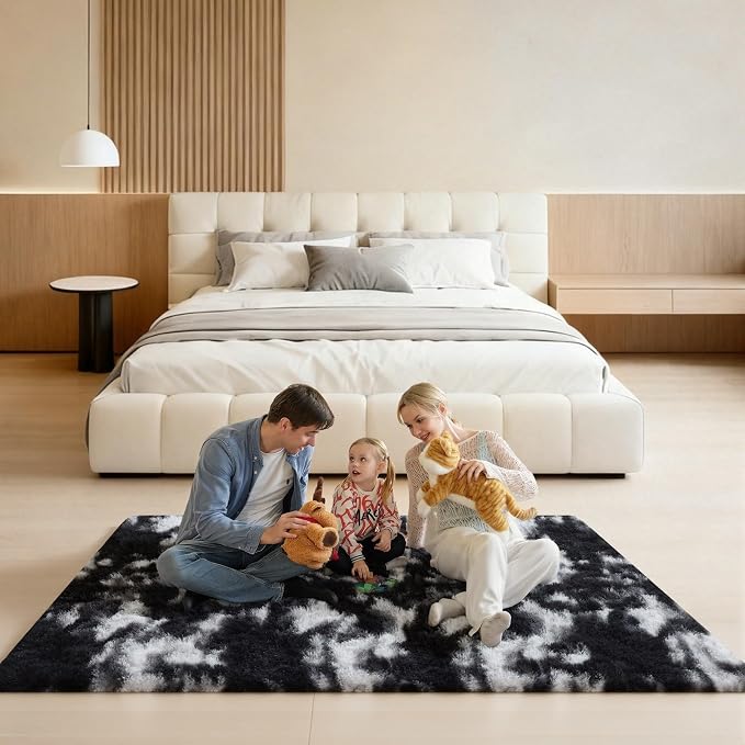 5x7 Black and White Rugs for Living Room, Large Fluffy Area Rugs for Bedroom, Fuzzy Shag Soft Non-Slip Carpet for Kids Girls and Boys Nursery Dorm Indoor Room Home Decor (5ft X 7ft)
