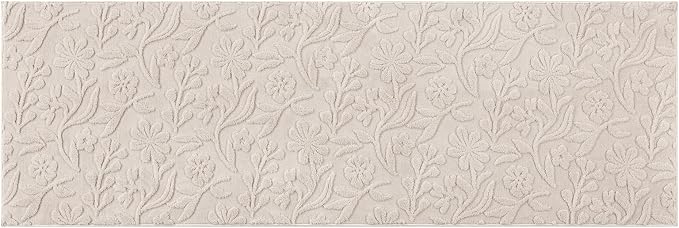 Vaukki 2x6 Runner Rug for Living Room, Soft Fluffy Washable Modern Floral Indoor Floor Mat, Non Slip Shaggy Boho Accent Throw Carpet for Bedroom, Living Room, Nursery and Dining Room, Beige