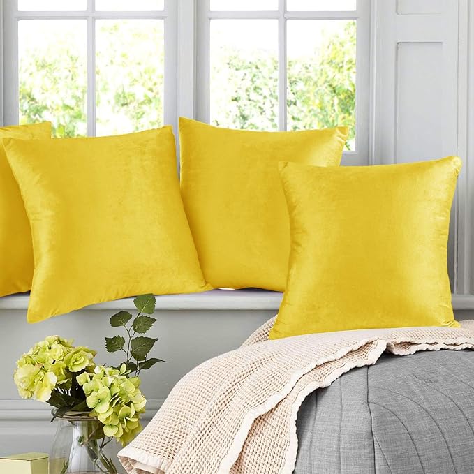 Nestl Throw Pillow Covers, Cozy Velvet Decorative Autumn Pillow Covers 22 x 22 Inches, Soft Solid Couch Pillow Covers for Sofa, Bed and Car, Set of 2 - Yellow