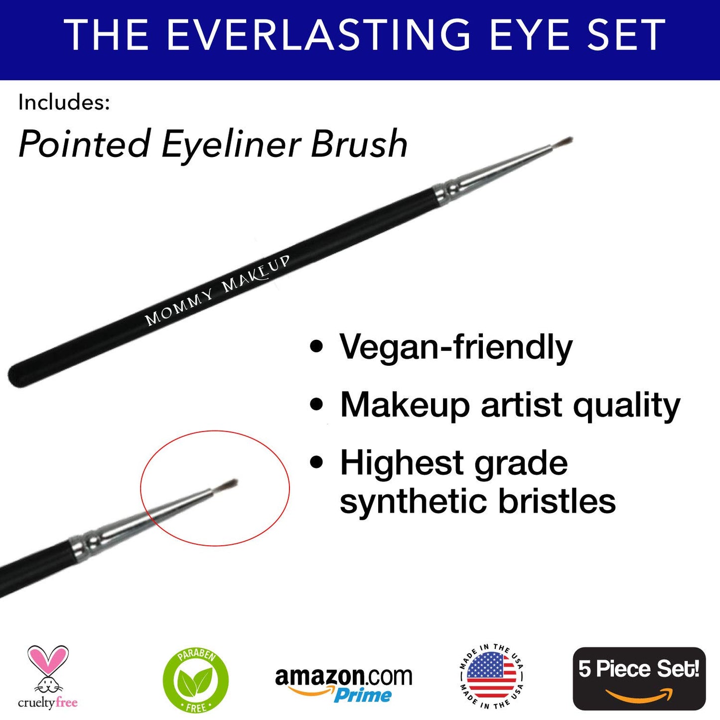 The Everlasting Eye 5 Piece Waterproof Makeup Set. Gel Eyeliner, Creme Eyeshadow, 2 brushes and Mesh Bag. Paraben-free, Talc-free, Cruelty-free. Anna/Black Beauty 1201