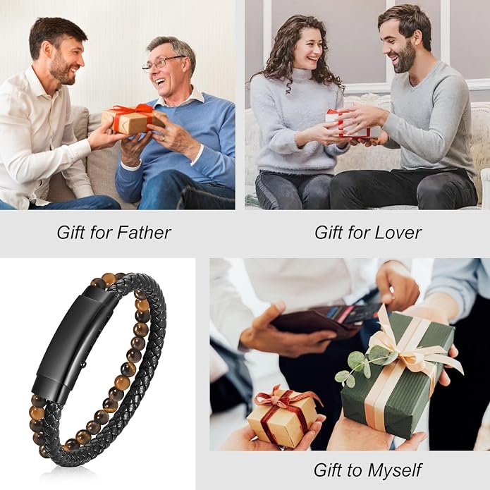 VNOX Men's Inspirational Mantra Engarved Handmade Braided Leather Adjustable Cuff Bangle Bracelet Encouragement Motivational Gift for Men