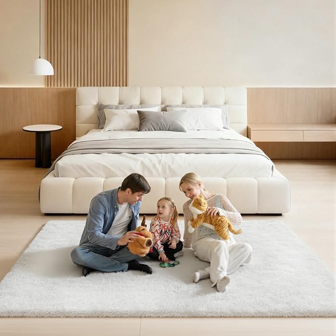 5x7 Area Rugs for Living Room, Large Fluffy Cream White Rugs for Bedroom, Fuzzy Shag Soft Non-Slip Carpet for Kids Girls and Boys Nursery Dorm Indoor Room Home Decor (5ft X 7ft, Cream White)