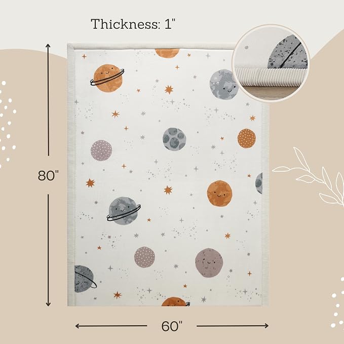 Hakuna Matte CloudSoft Baby Play Mat for Floor 60" x 80" Planets | Coral Velvet high-density foam Rug for Crawling & Cozy Play – Non-Slip, Water-Resistant, Easy-CareTummy Time Mat