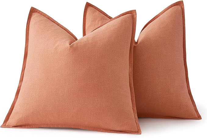 MIULEE Decorative Linen Pillow Covers 20x20 Inch Coral | Boho Farmhouse Neutral Couch Throw Pillows for Bed, Pack of 2 Accent Modern Pillowcases, Sofa Livingroom Home Decor