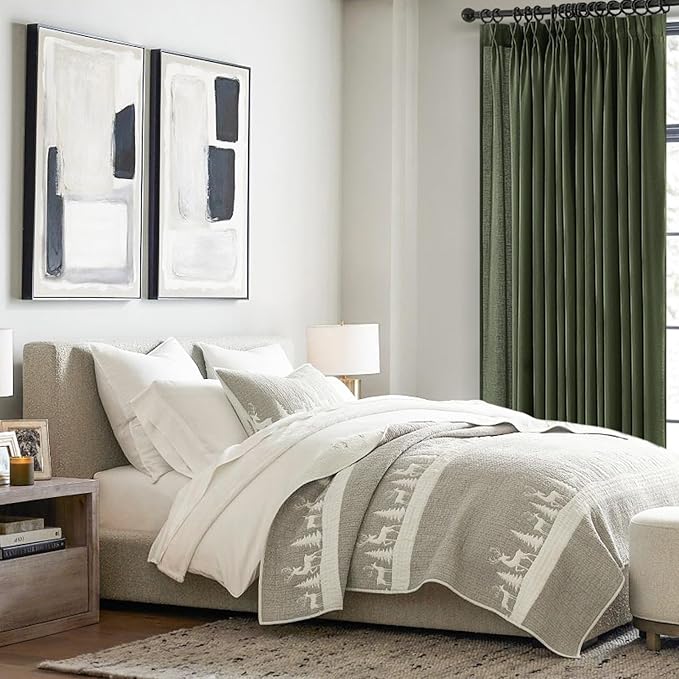 Topfinel Olive Green Pinch Pleated Curtains 108 Inch Length 1 Panels for Bedroom Living Room Textured Semi Sheer Window Curtain Boho Neutral Back Tab Pinch Pleat Drape with Hooks 108 Inches Long