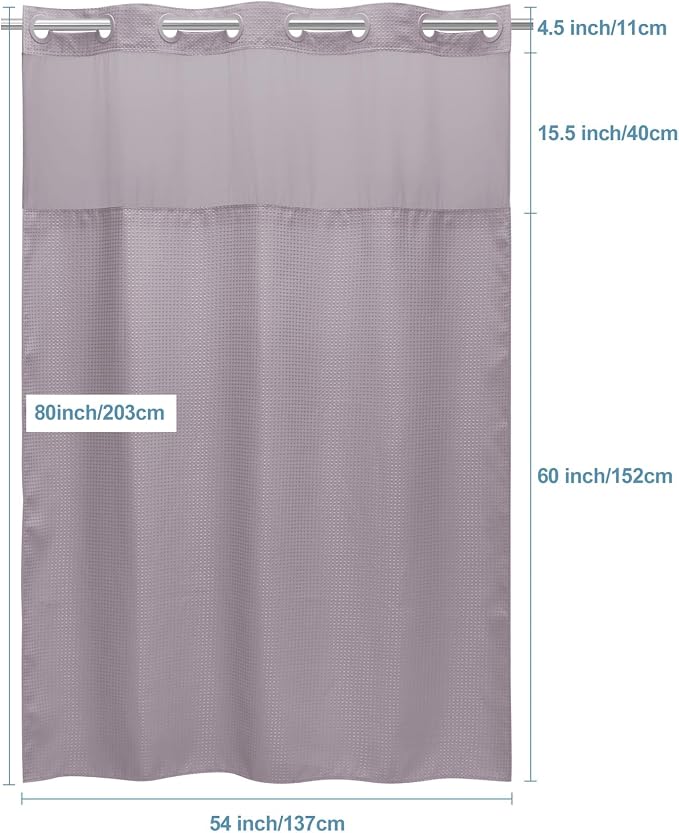 EUTXL Heavyweight Lavender Stall No Hook Shower Curtain with Snap in Liner,256GSM Waffle Weave Shower Curtains for Bathroom,54W x 80H