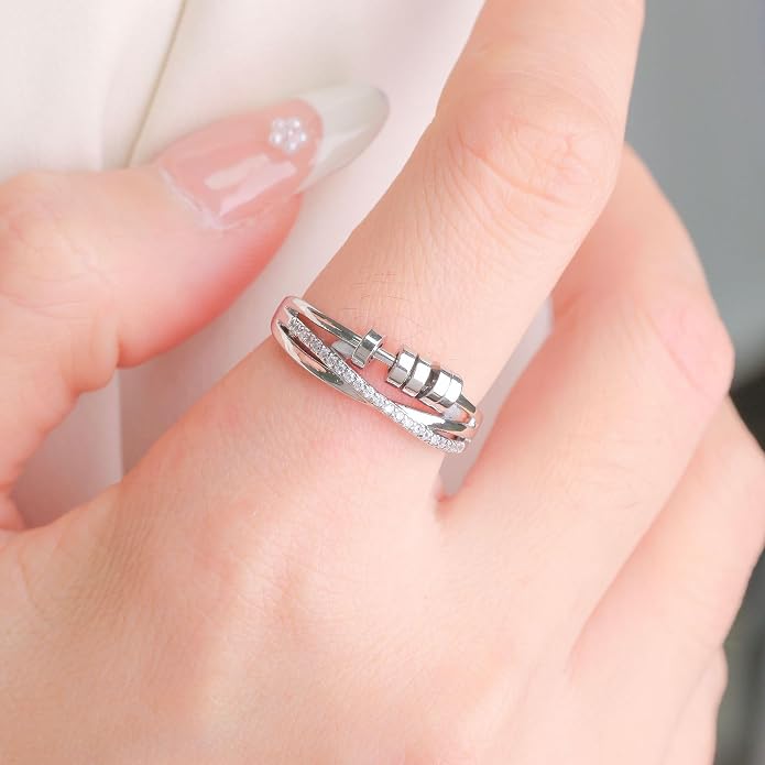 Fidget Ring Anxiety Spinner Ring Open Adjustable Sunflower Star Moon Windmill Butterfly Rings Daisy Stress Relieving Fidget Women Cubic Zirconia Anti Stress Mood Rotate Inspirations Jewelry