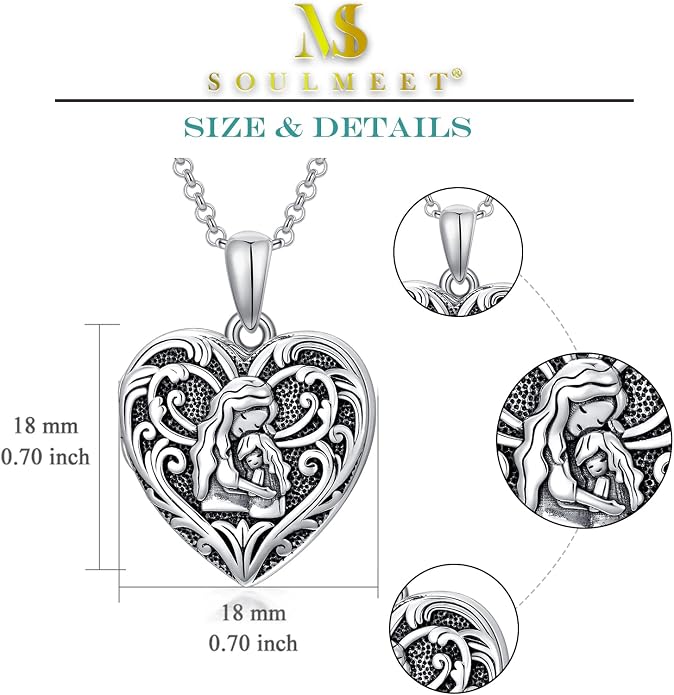 SOULMEET Personalized Silver Locket Necklace That Holds Pictures Photo Keep Someone Near to You, Memorial Custom Lockets Necklaces Letters Engraving for His Her