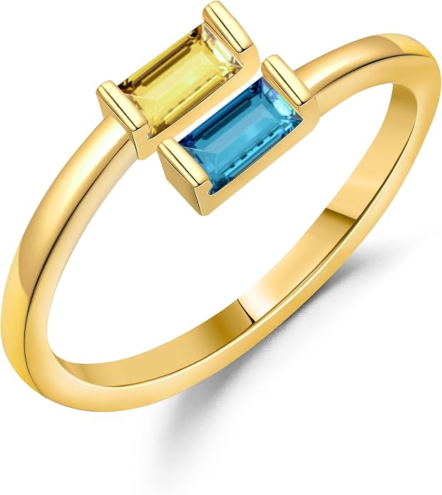 JSJOY Birthstone Rings for Women Dainty Emerald Blue Ring Birthday Gifts for Mom Her Gemstones CZ Ring for Teens Gold Rings That Don't Tarnish Adjustable Ring Jewelry Gifts