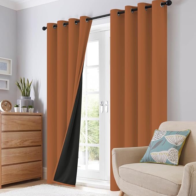 SimpleHome Orange 100% Blackout Curtains Room Darkening Living Room 84 Inch | Curtains for Bedroom,Thermal Insulated Grommet Window Drapes,Curtains for Living Room with Black Back,52 x 84 Inch,2 Panels