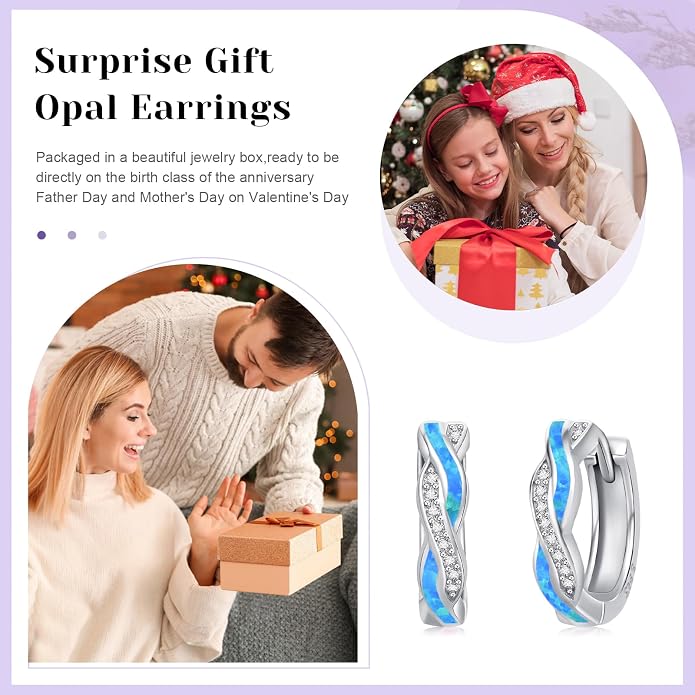 Midir&Etain Opal Hoop Earrings 925 Sterling Silver Huggie Earrings Hypoallergenic Cartilage Hoops Opal Jewelry Gifts for Women