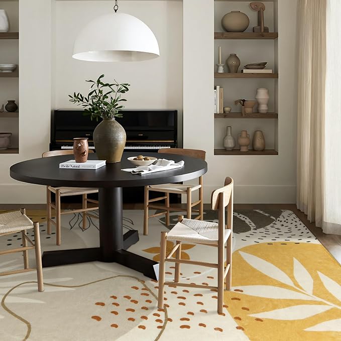 Lahome Boho Rug for Living Room - 5 x 7 Area Rugs Washable Non-Slip Soft Bedroom Carpet Ultra-Thin Throw Tan Dining Room Rug, Botanical Print Indoor Modern Floral Rug for Office Nursery Kids Room