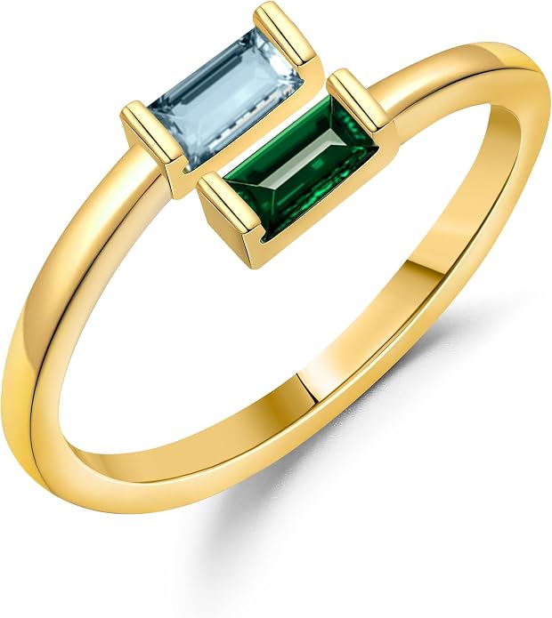 JSJOY Birthstone Rings for Women Dainty Emerald Blue Ring Birthday Gifts for Mom Her Gemstones CZ Ring for Teens Gold Rings That Don't Tarnish Adjustable Ring Jewelry Gifts