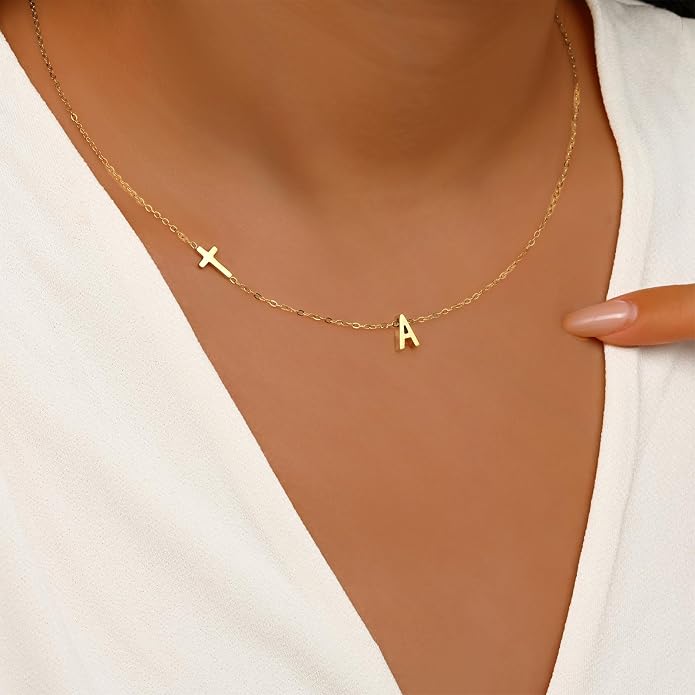 Cross Necklace for Women with Initial, 18K Gold Plated Initial A-Z Pendant| Dainty Cute Cross Necklaces | Trendy Tiny Gold Letter Necklaces Jewelry Gifts for Women