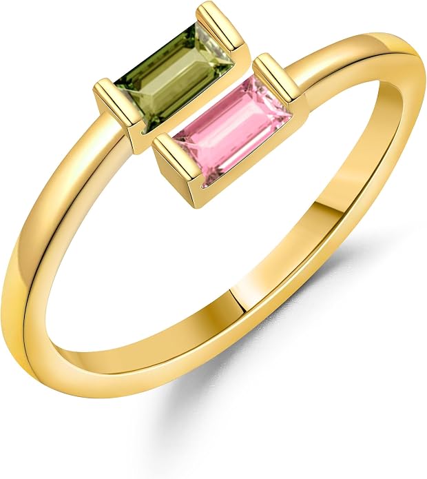 JSJOY Birthstone Rings for Women Dainty Emerald Blue Ring Birthday Gifts for Mom Her Gemstones CZ Ring for Teens Gold Rings That Don't Tarnish Adjustable Ring Jewelry Gifts