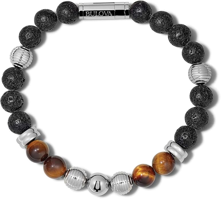 Men's Classic Beaded Bracelet with Cylinder Clasp