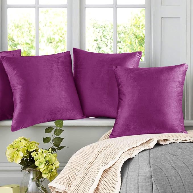 Nestl Throw Pillow Covers, Cozy Velvet Decorative Pillow Covers 12 x 20 Inches, Soft Solid Couch Pillow Covers for Sofa, Bed and Car, Set of 2 - Orchid Purple
