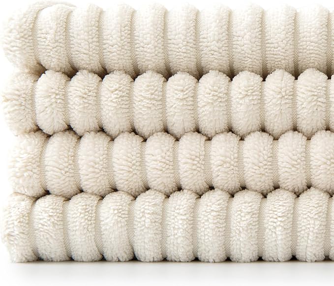 MIULEE Beige Throw Pillow Covers 20x20 Inch Set of 4 Boho Patchwork Cushion Cases Modern Farmhouse Pillow Cases with Invisible Zipper Corduroy Striped Home Decor for Couch Sofa Bedroom