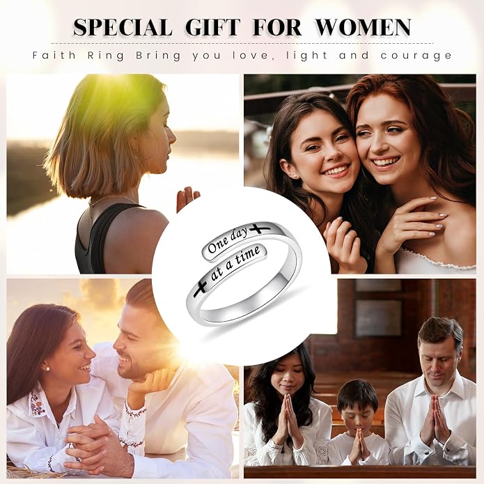 BEILIN 925 Sterling Silver Inspirational Jewelry Rings Adjustable Ring Personality Encouragement Gift for Teens Women