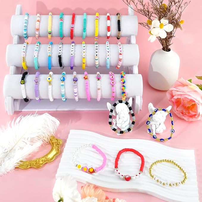 96 Pcs Colorful Friendship Bracelet Set Stackable Beaded Clay Bead Bracelets Surfer Bracelets Heishi Bracelet Friendship Bracelets Boho Y2K Summer Jewelry Set