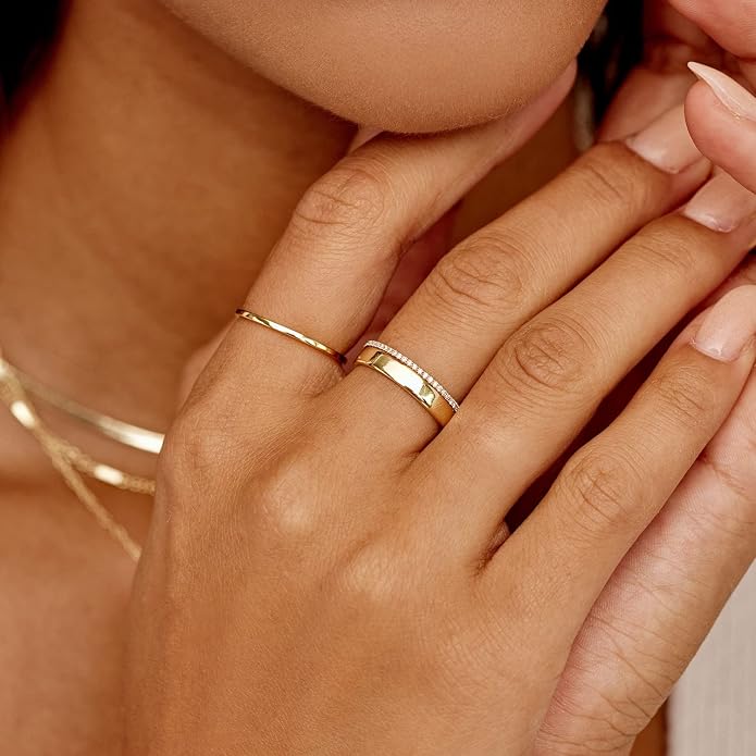 14K Gold Filled Rings for Women, Dainty Stacking Rings for Women, Thin Gold Band Ring Plain Statement Ring Comfort Fit Size 6-10